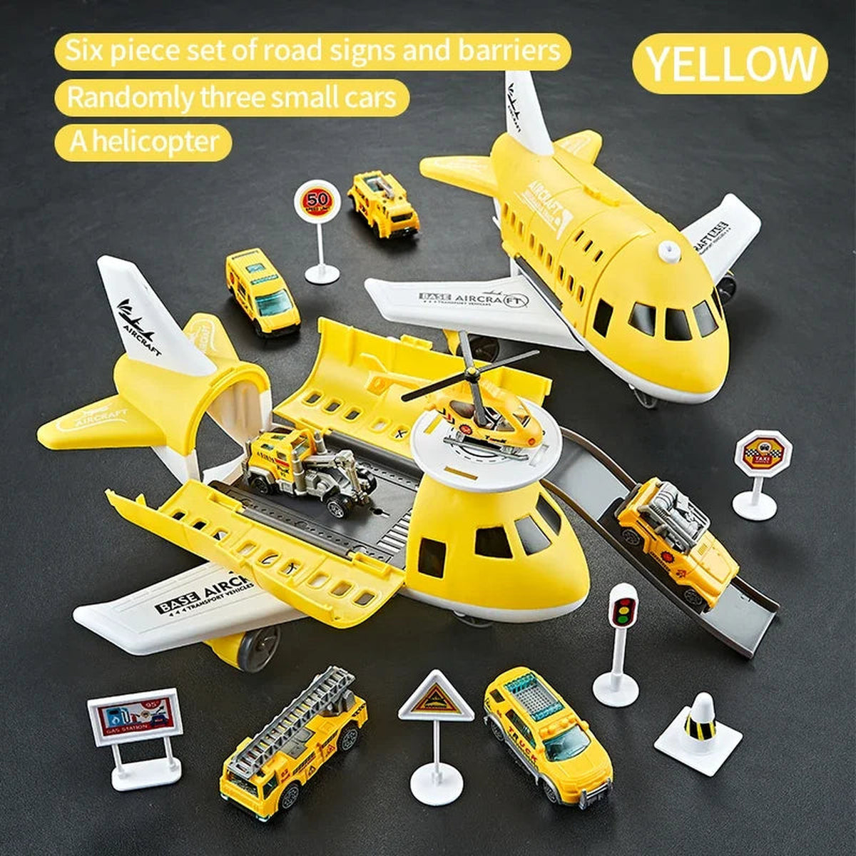 Lumiwee Cargo Airplane Toy Set with Cars and Helicopter, Yellow option