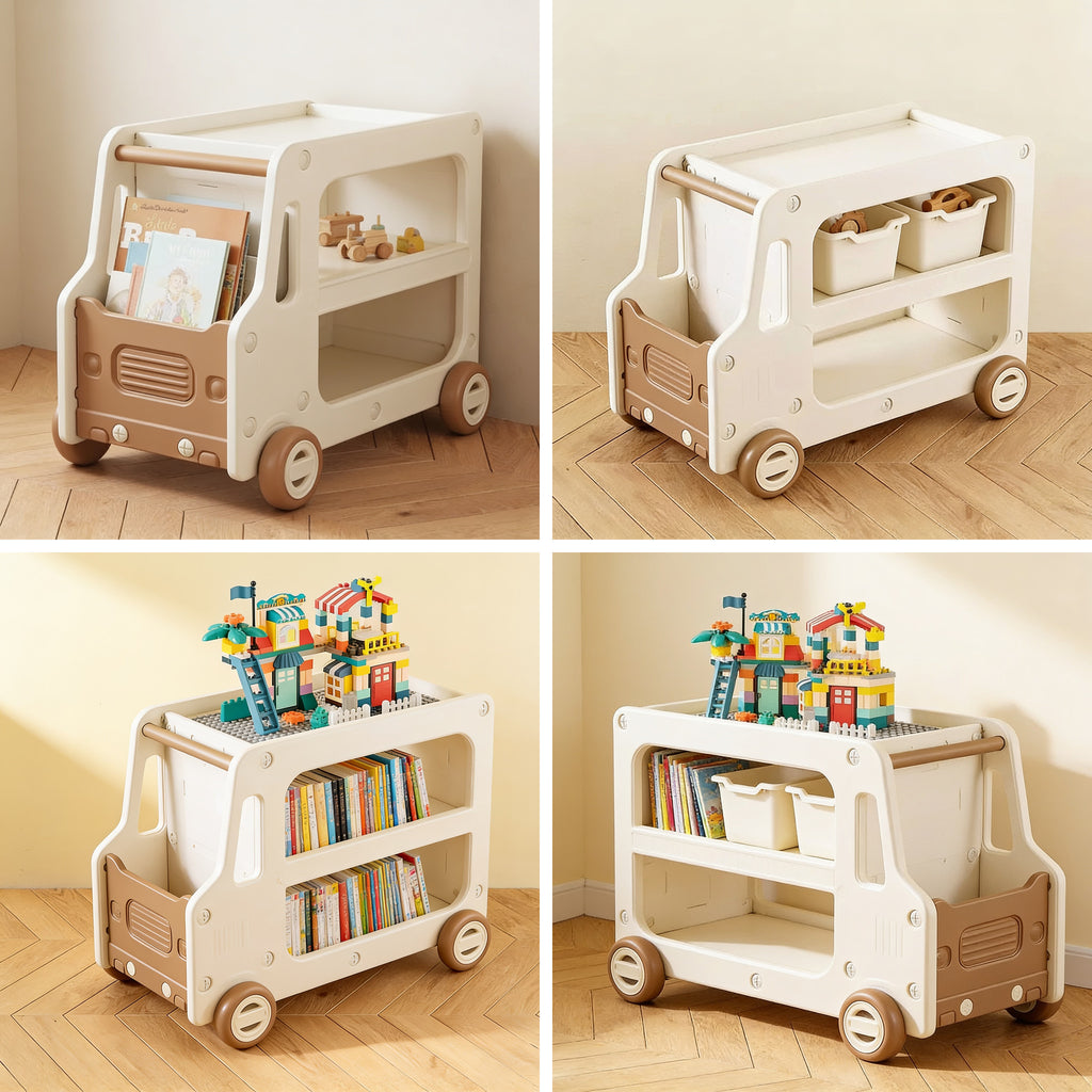 Lumiwee Cedar truck toy and book cart: the four brown bundle options