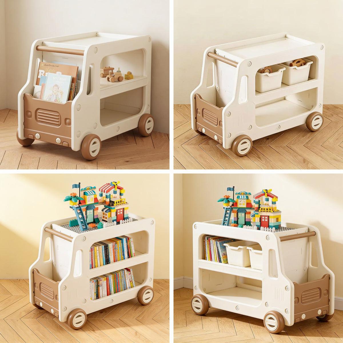 Lumiwee Cedar truck toy and book cart: the four brown bundle options