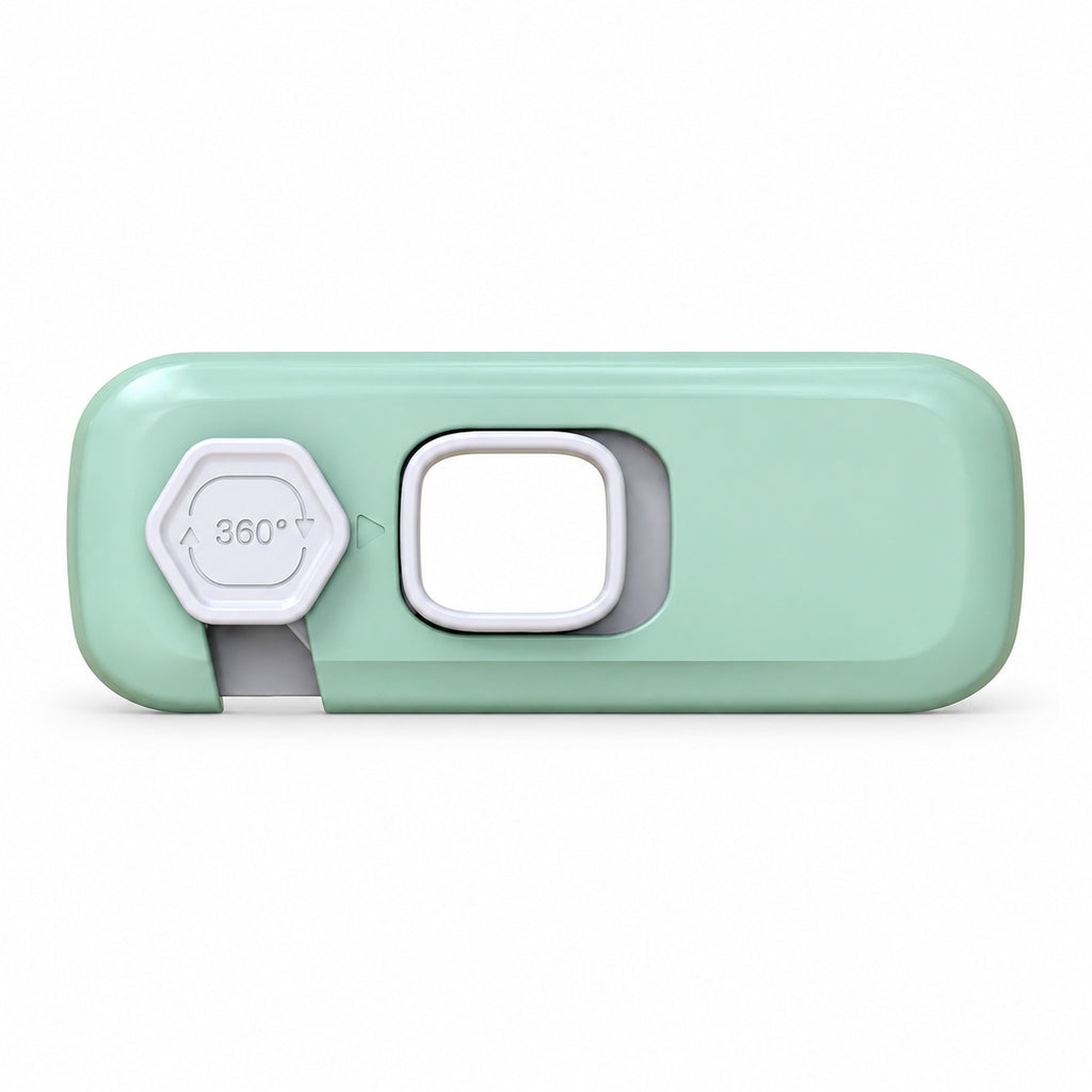 Mint-green Lumiwee child safety fridge lock on a white background