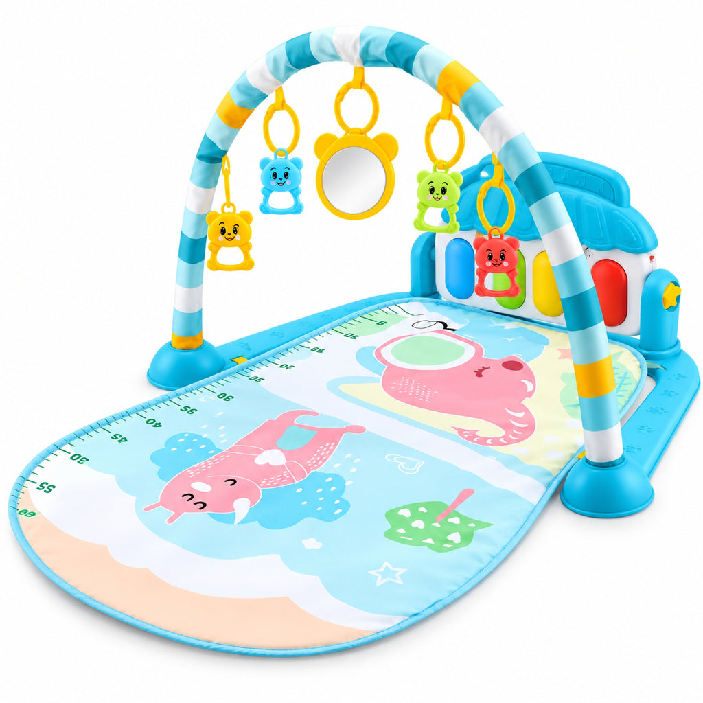 Blue elephant Lumiwee piano baby play mat and baby gym on a white background