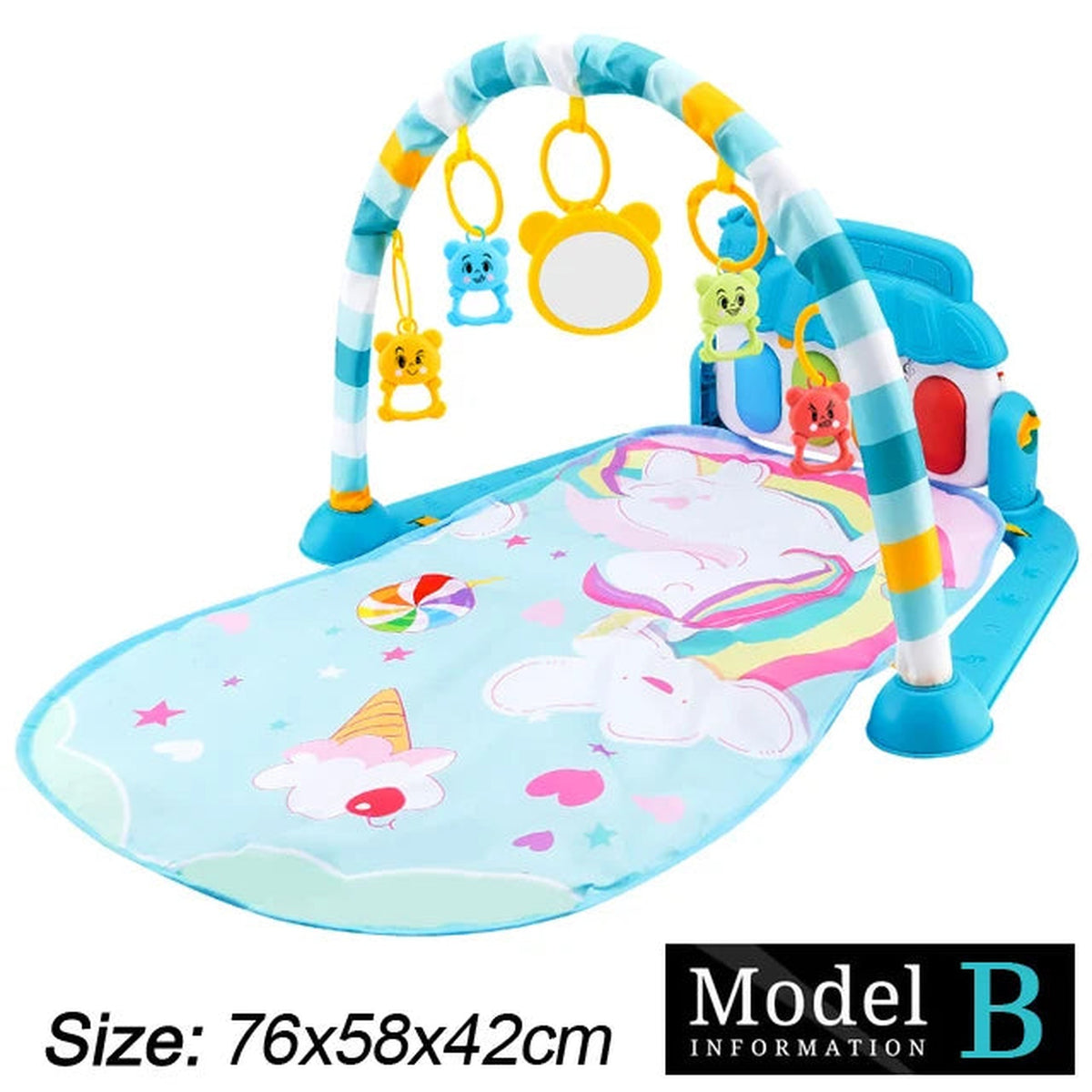 Lumiwee Clover Piano Baby Play Mat, Blue Unicorn with Mirror option