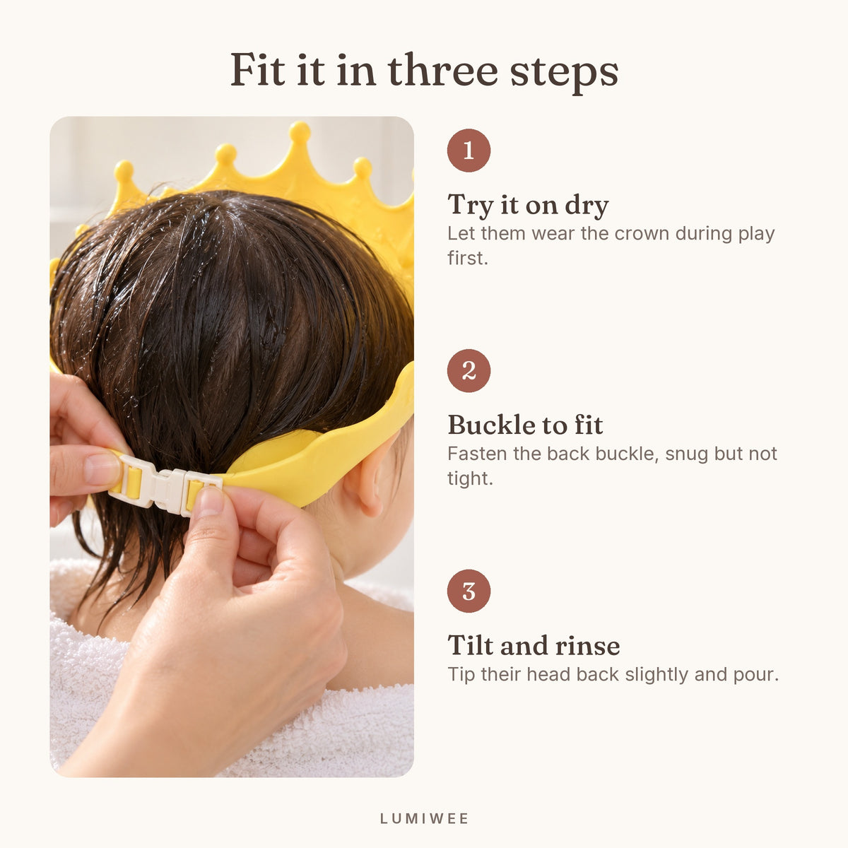 Lumiwee infographic: Crown - Fit it in three steps