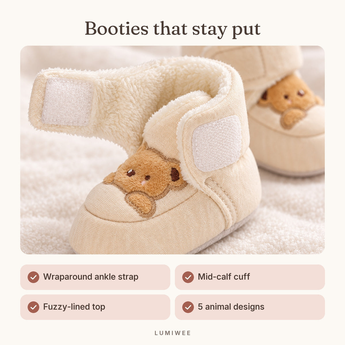 Lumiwee infographic: Cub - Booties that stay put