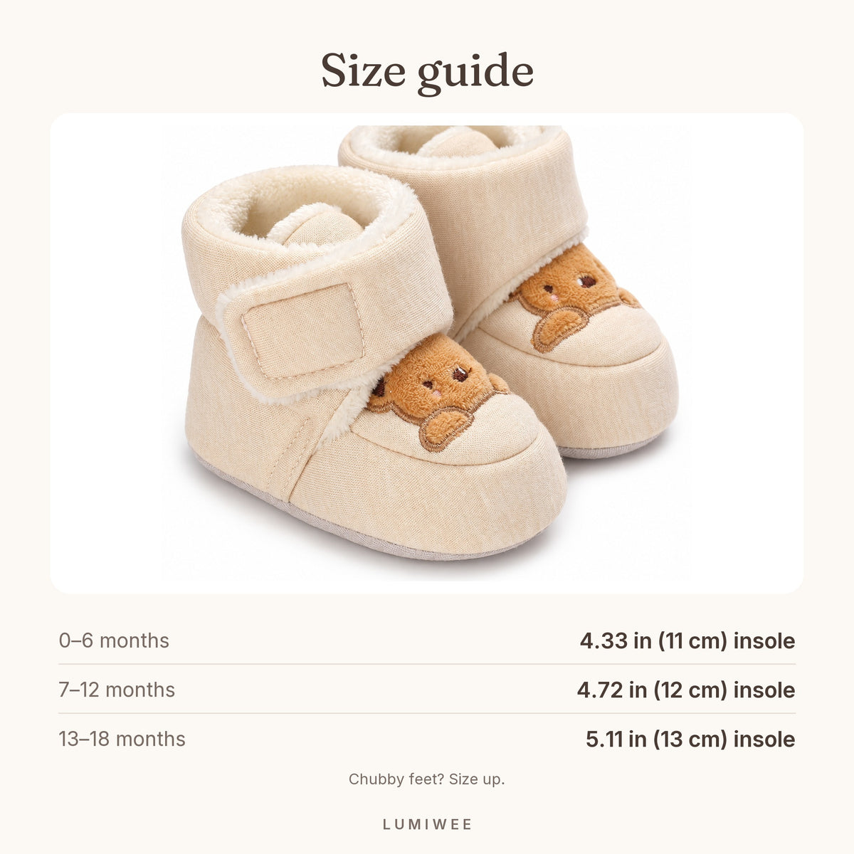 Lumiwee infographic: Cub - Size guide