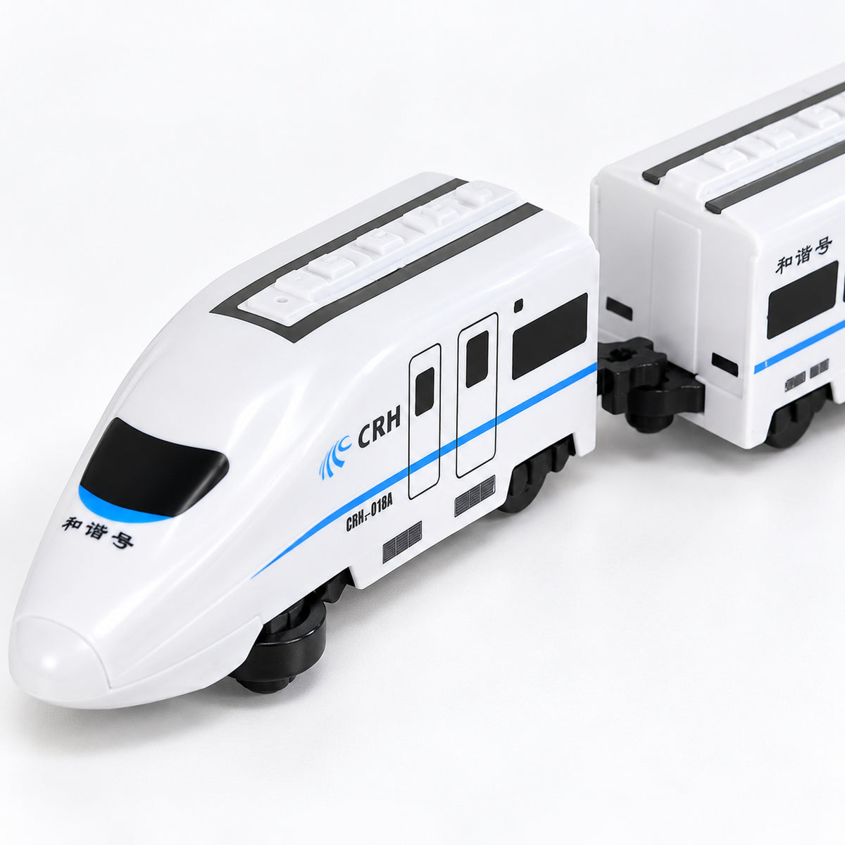 Close-up of the Lumiwee Dash train swivel wheel and clip-on car connector