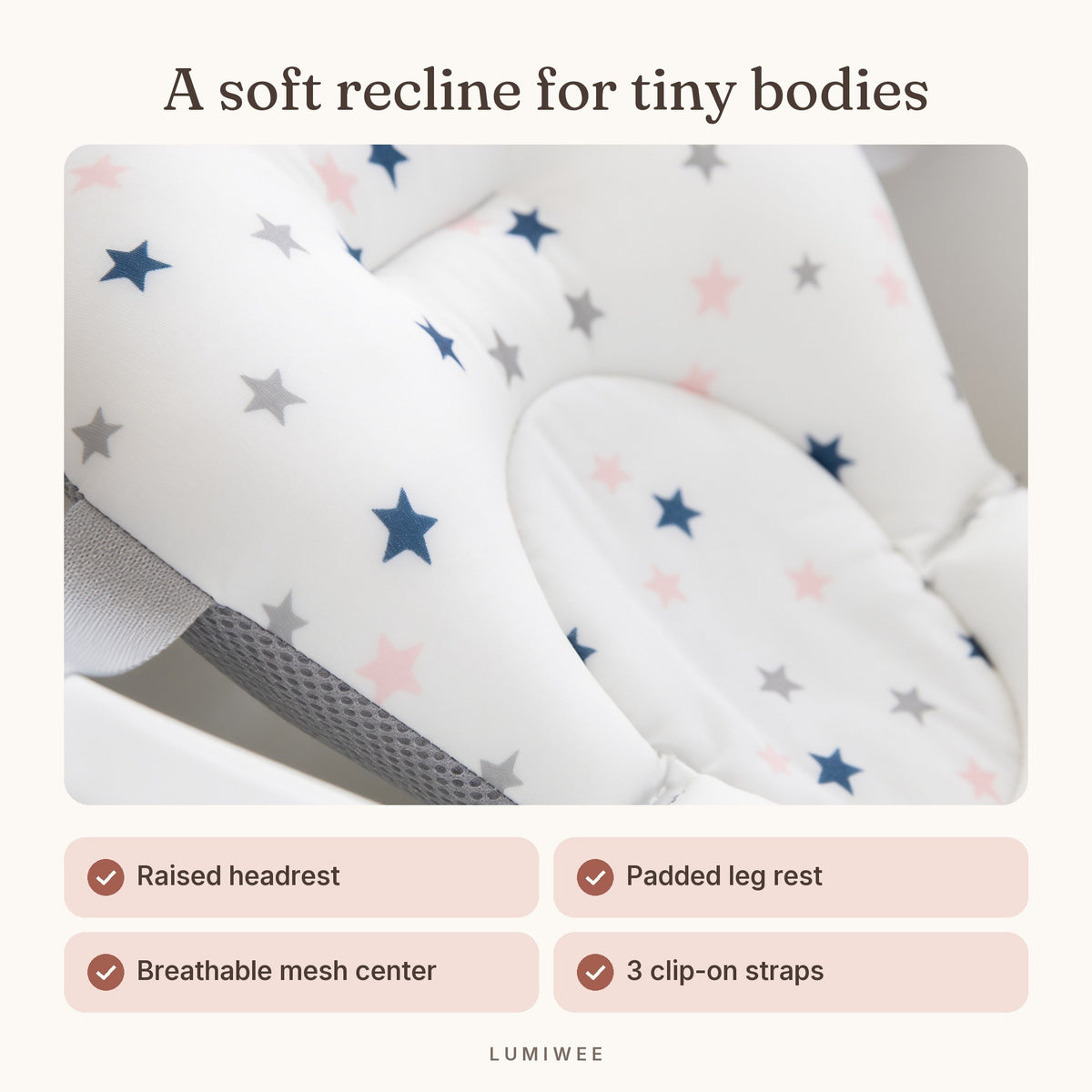 Lumiwee infographic: Dew - A soft recline for tiny bodies