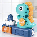 Lumiwee Dino waterfall bath toy: close-up of the belly gear, egg cup and water drum