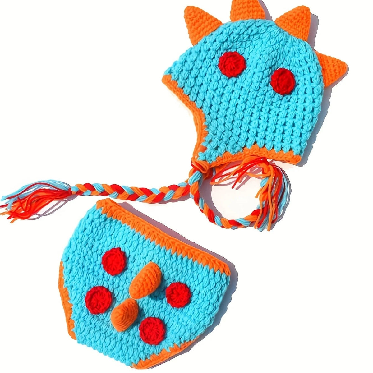 Lumiwee Dinosaur Crochet Newborn Photo Props Set, Blue & Orange / 0-3 Months option