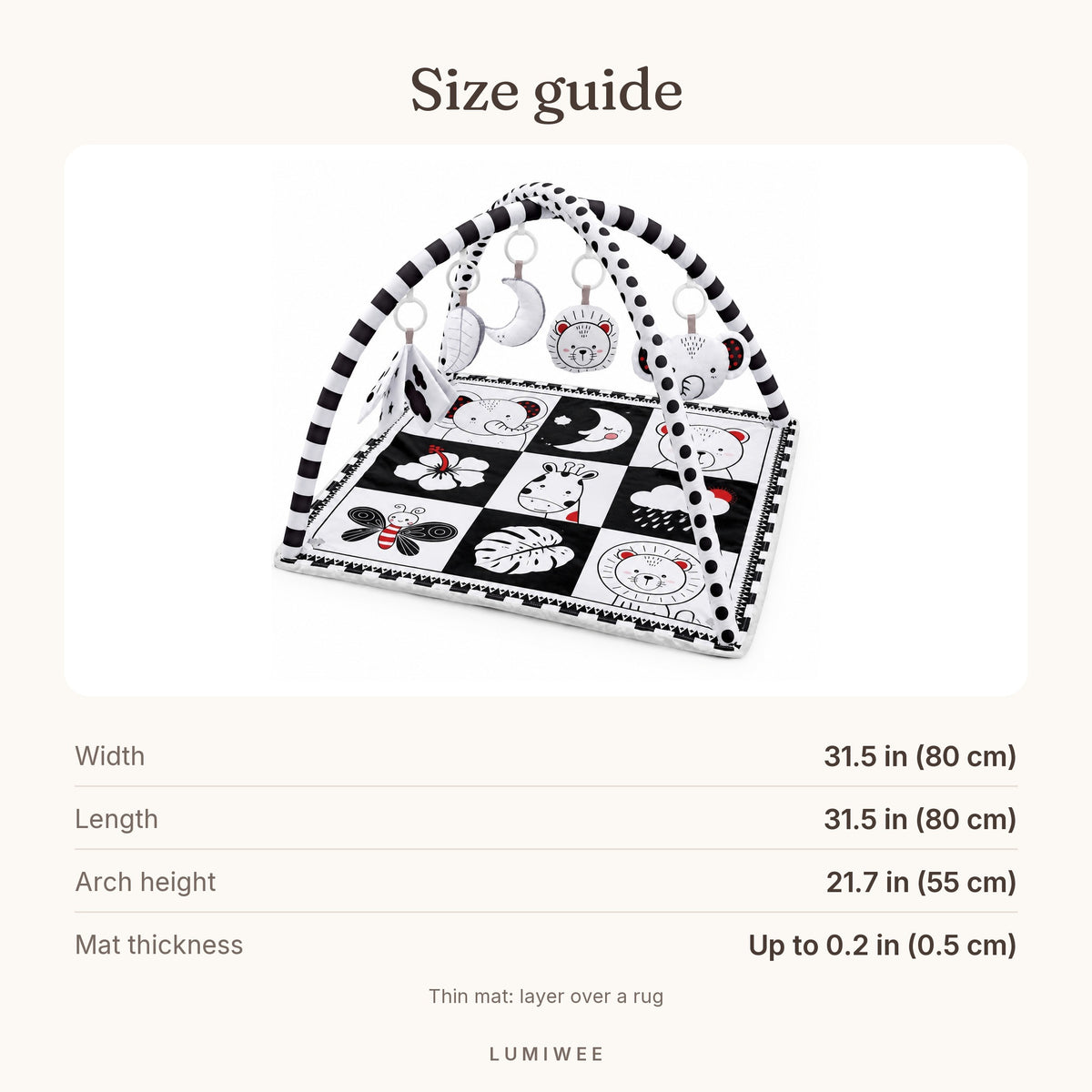 Lumiwee infographic: Domino - Size guide