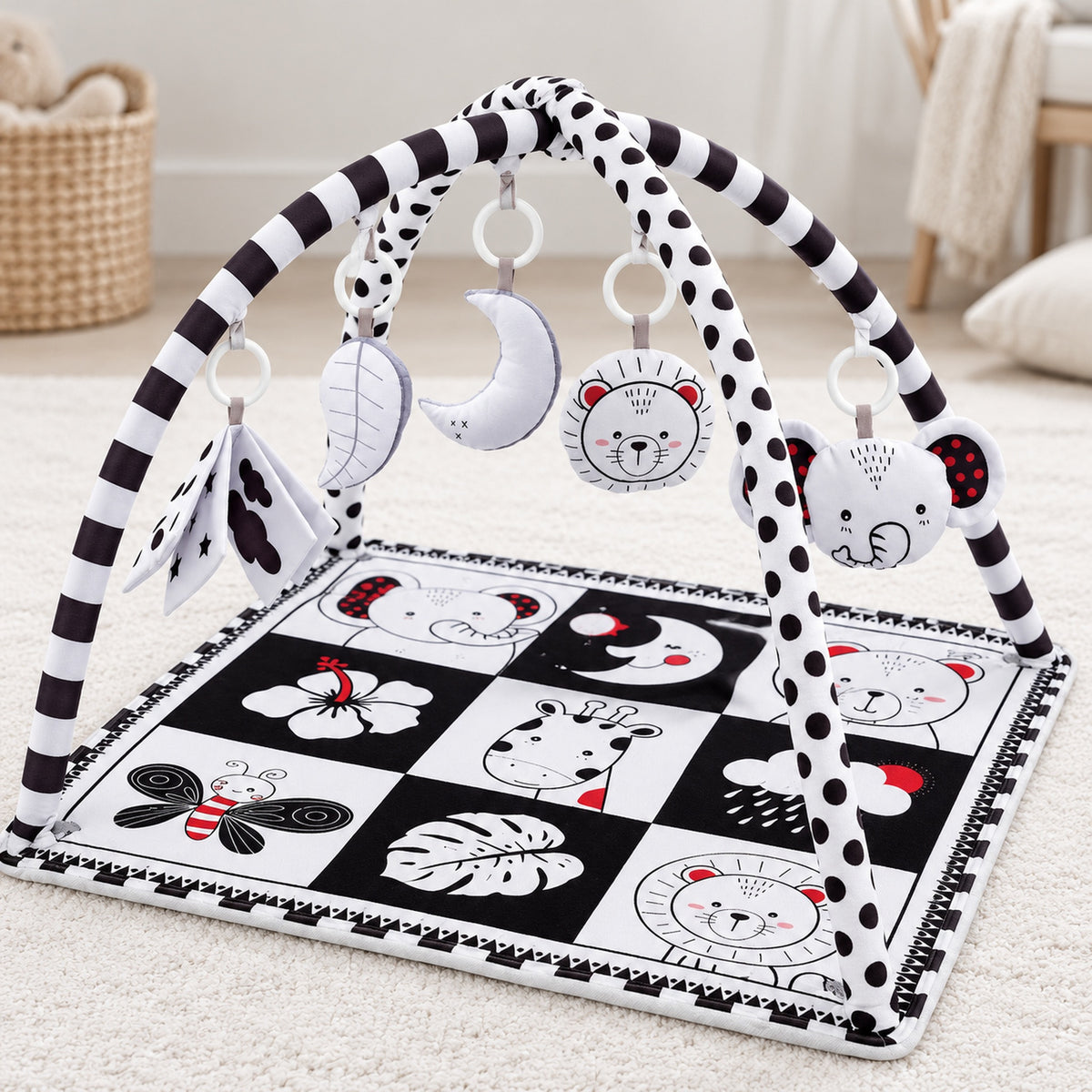 Lumiwee Domino hanging cloth book and four soft rattles