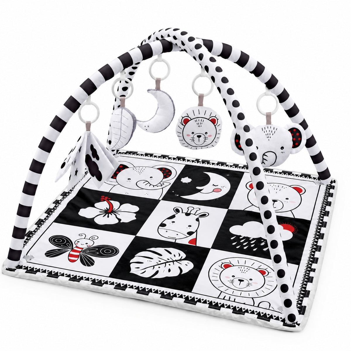 Black and white Lumiwee Domino activity gym on a white background
