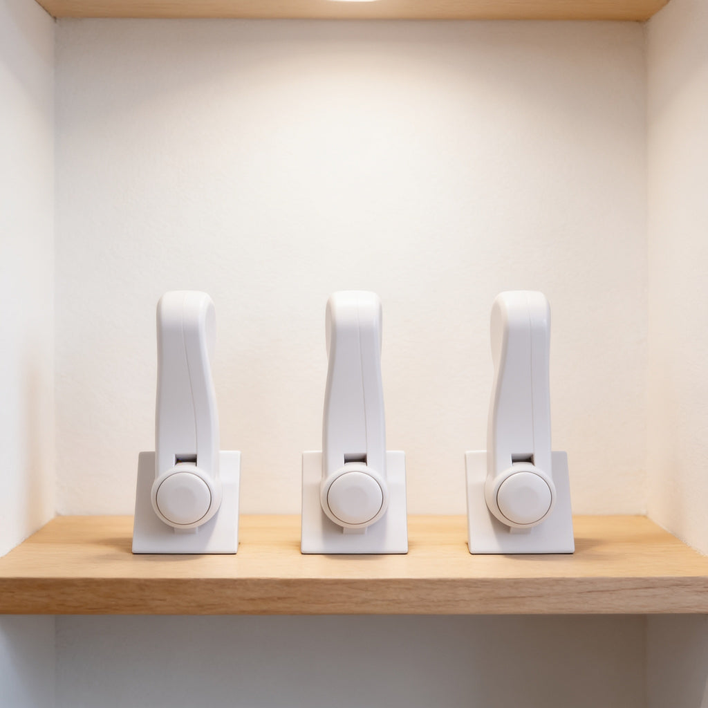 Lumiwee Adhesive door lever lock: three lever locks on a shelf