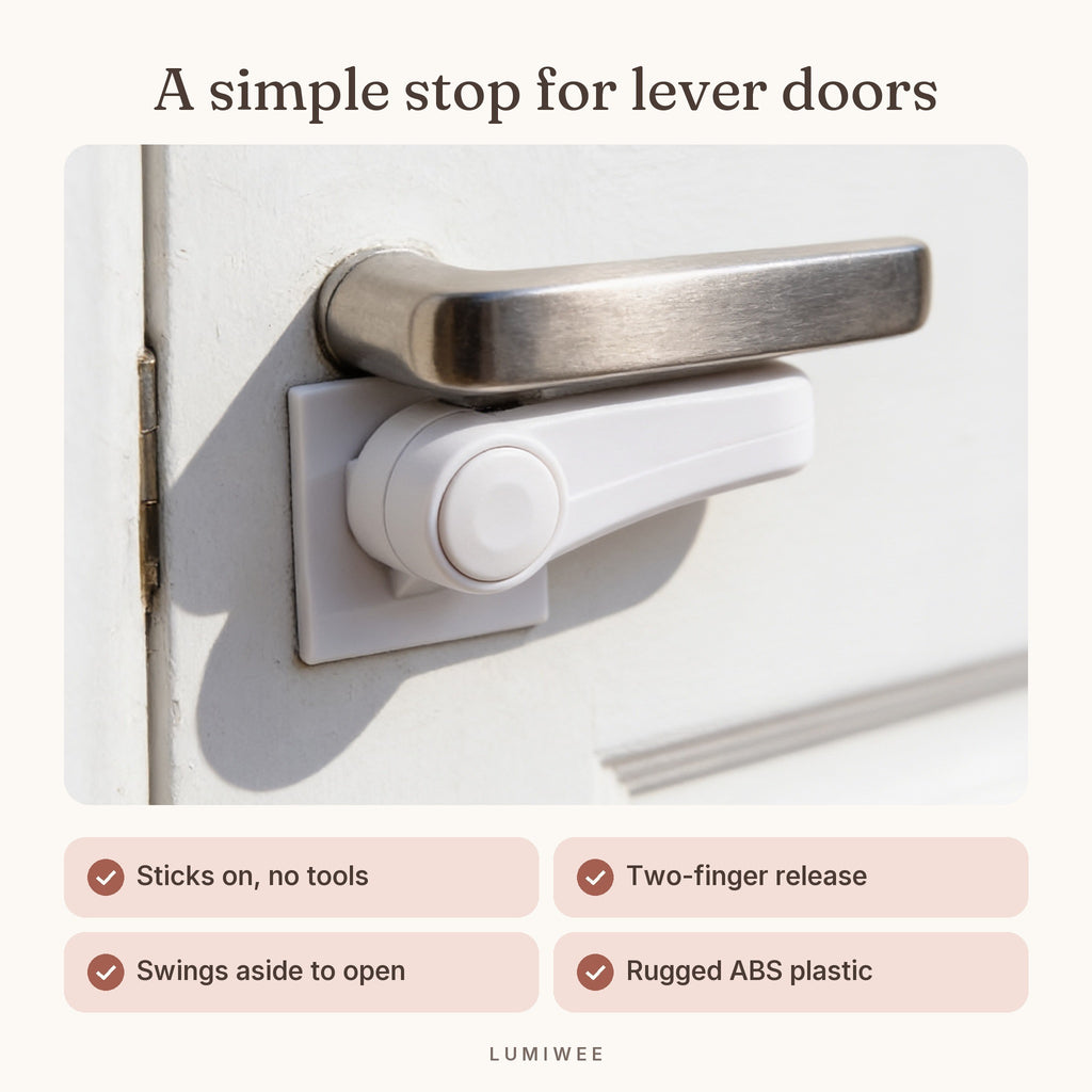 Lumiwee infographic: Adhesive - A simple stop for lever doors