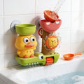 Lumiwee Duck and flower water wheel bath toy: duck water wheel bath toy on bath tiles with water pouring