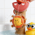 Lumiwee Duck and flower water wheel bath toy: close-up of the spinning lion water wheel