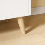 Lumiwee Elm kids bookshelf with toy cubbies: close-up of the splayed wood leg