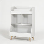 Lumiwee Elm kids bookshelf with toy cubbies: white kids bookshelf on a plain background