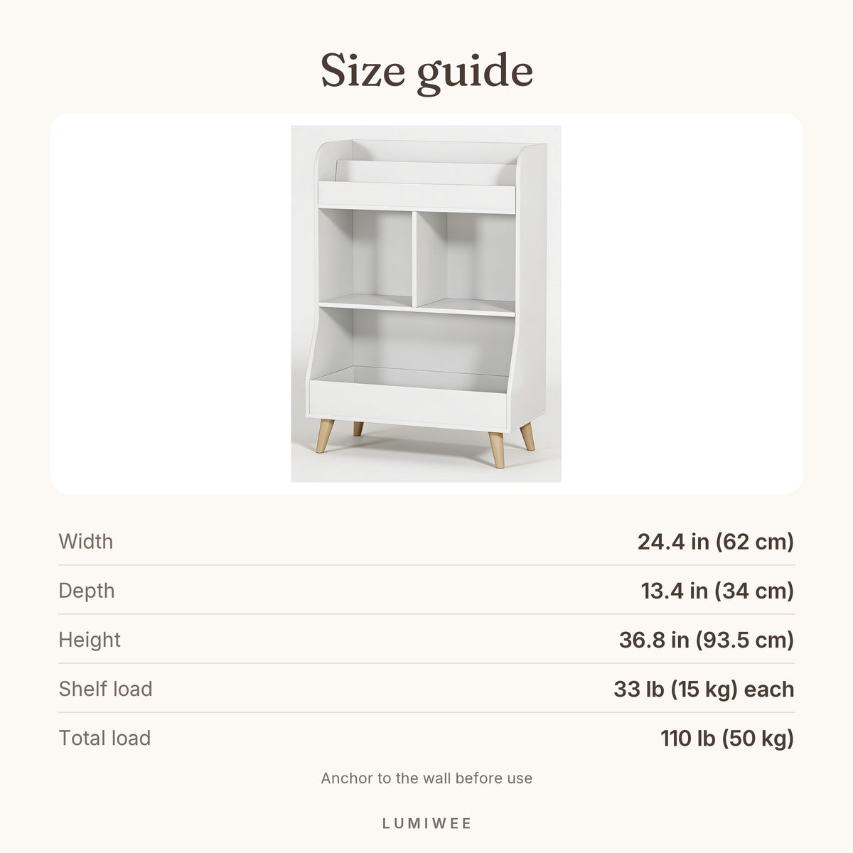 Lumiwee infographic: Elm - Size guide