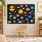 Lumiwee Fable Felt Board: full board above a child-sized wooden chair