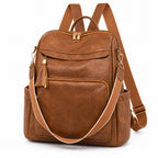 Lumiwee Finch Vegan Leather Backpack Purse: brown bag on a white background