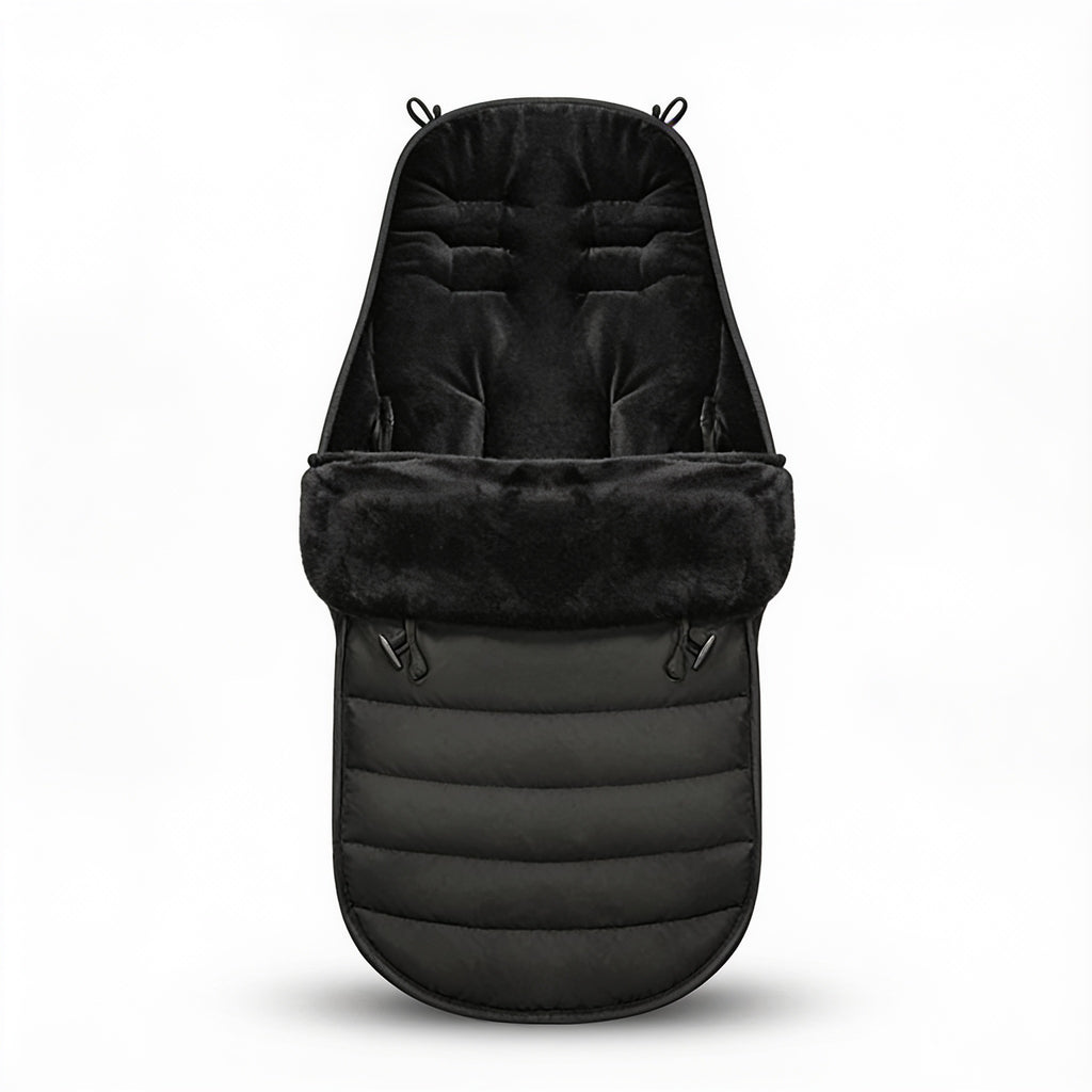 Lumiwee Flurry winter stroller bunting bag: black winter stroller bunting bag on a white background