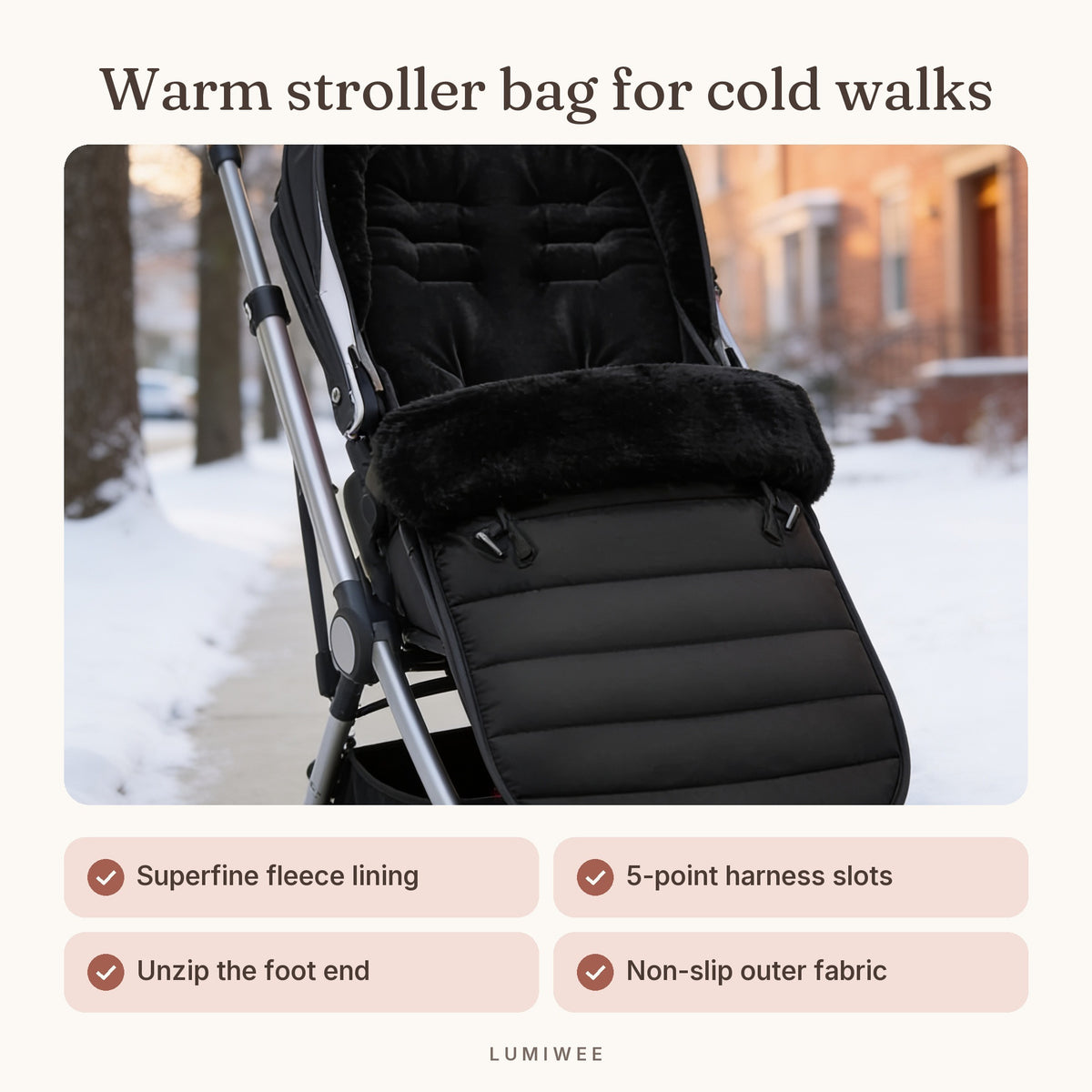 Lumiwee infographic: Flurry - Warm stroller bag for cold walks