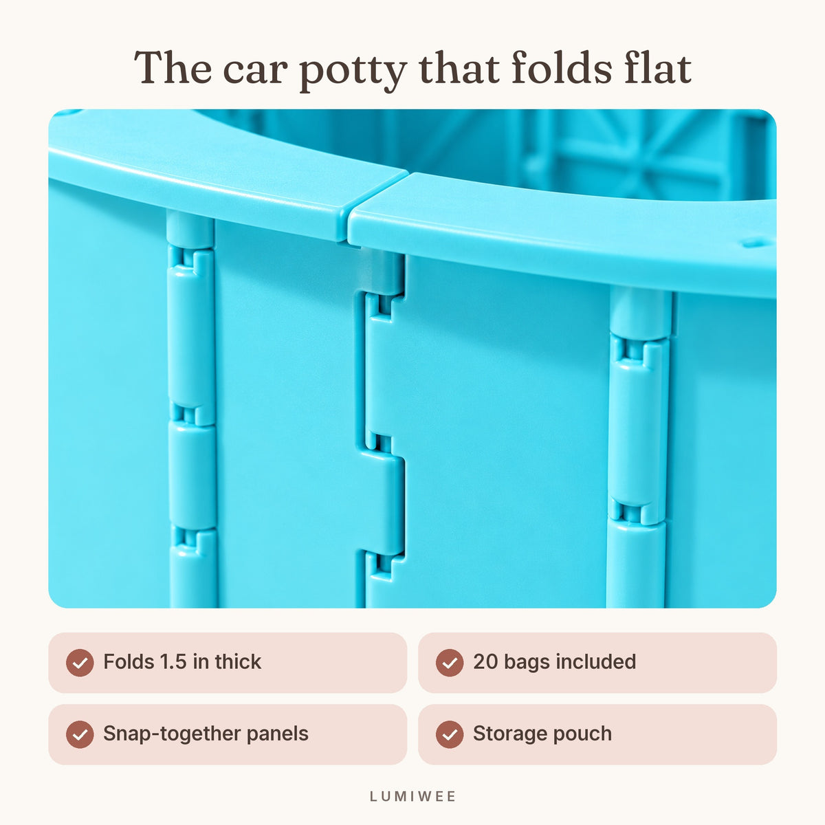 Lumiwee infographic: Foldable Travel Potty - The car potty that folds flat