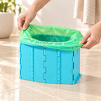 Adult hands fitting a clean liner bag over the potty rim