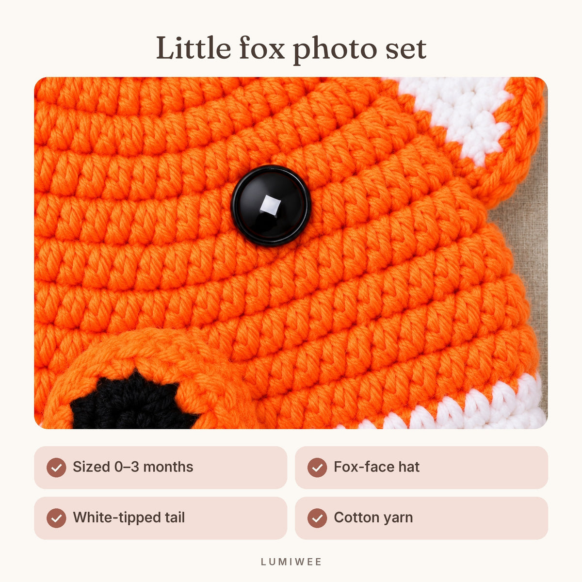 Lumiwee infographic: Fox crochet outfit - Little fox photo set