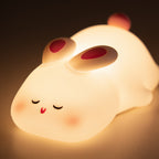 Lumiwee Glow animal silicone night light: close-up of the soft silicone bunny face and ears