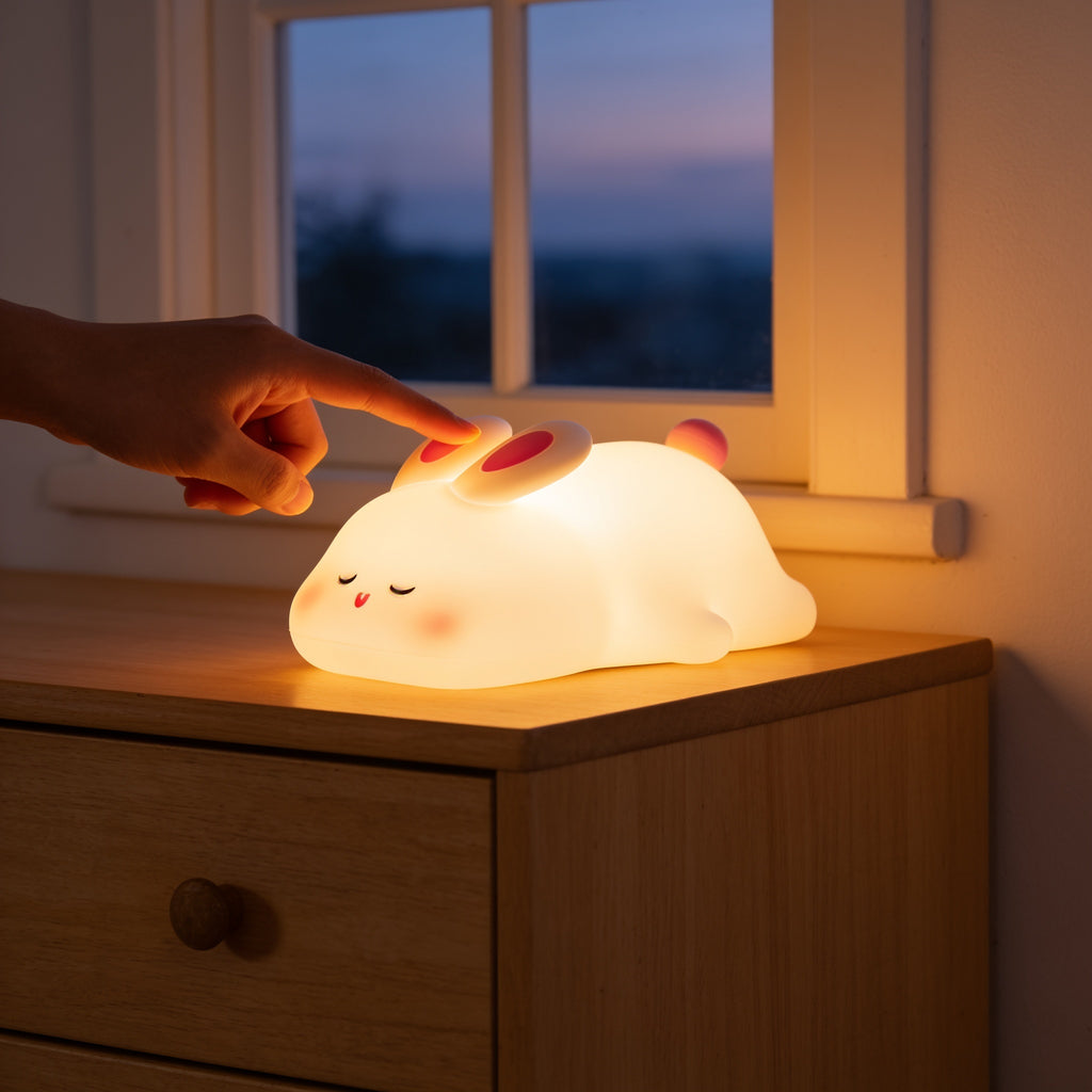 Lumiwee Glow animal silicone night light: tapping the top to turn the light on