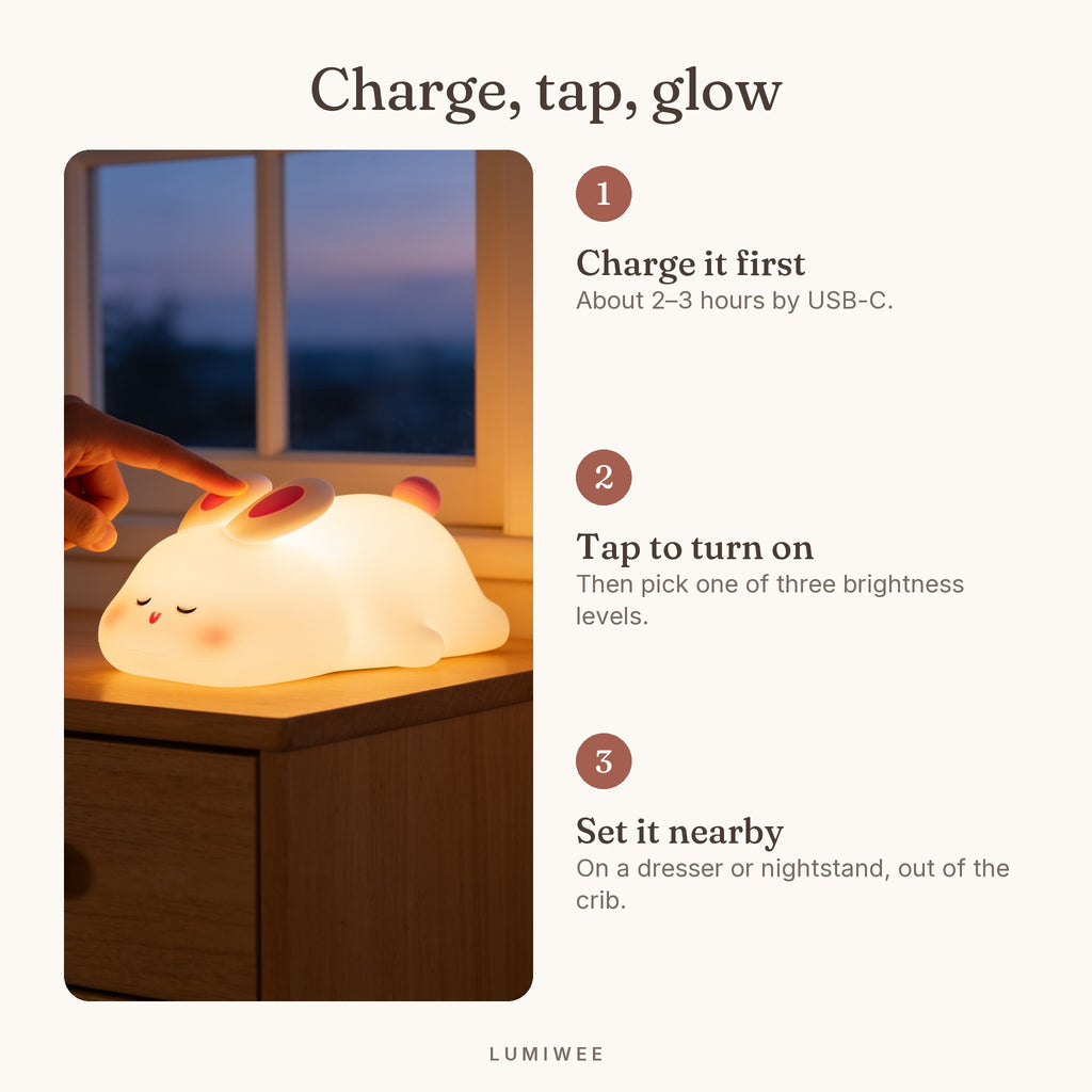 Lumiwee infographic: Glow - Charge, tap, glow