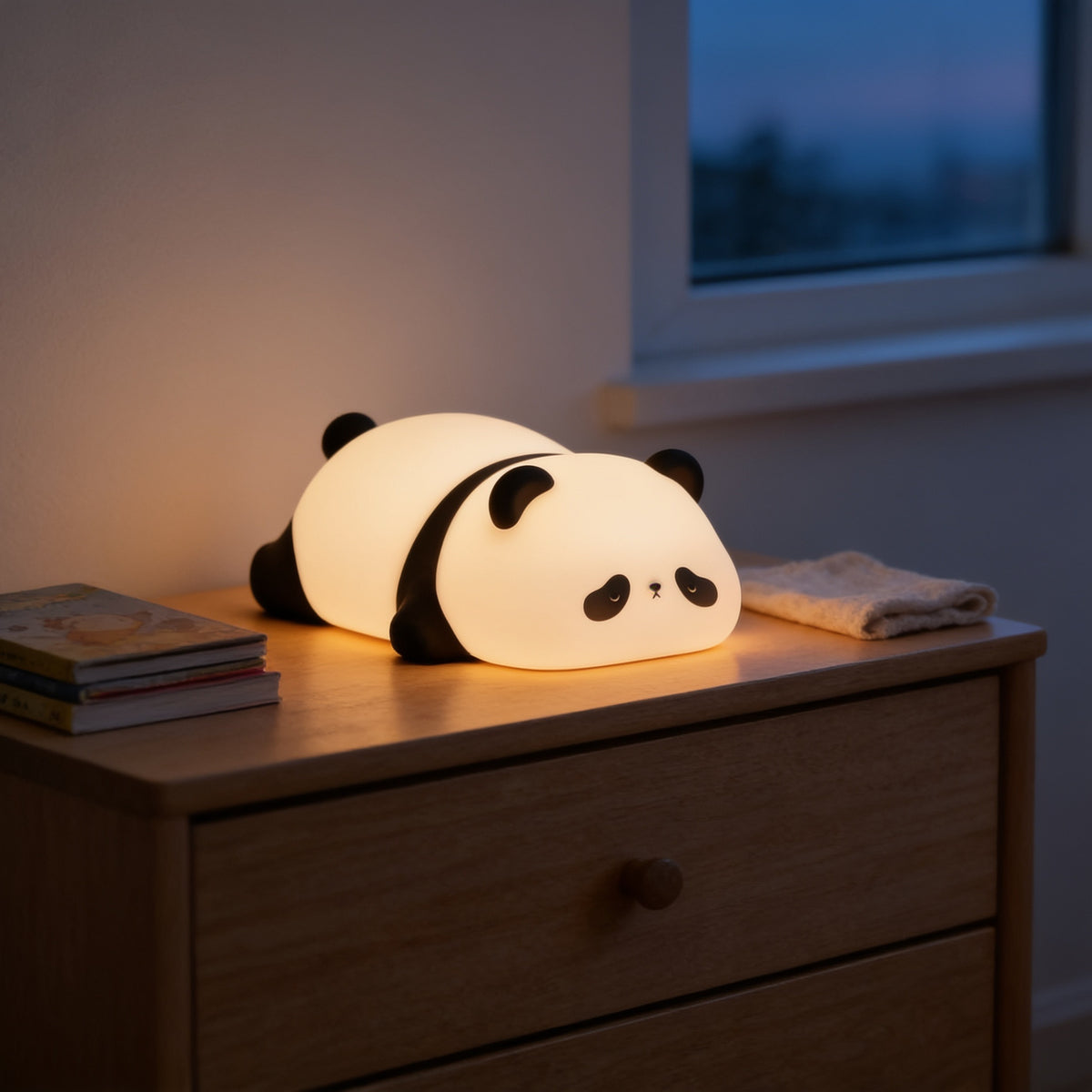 Lumiwee Glow animal silicone night light, Panda option, in a bright room