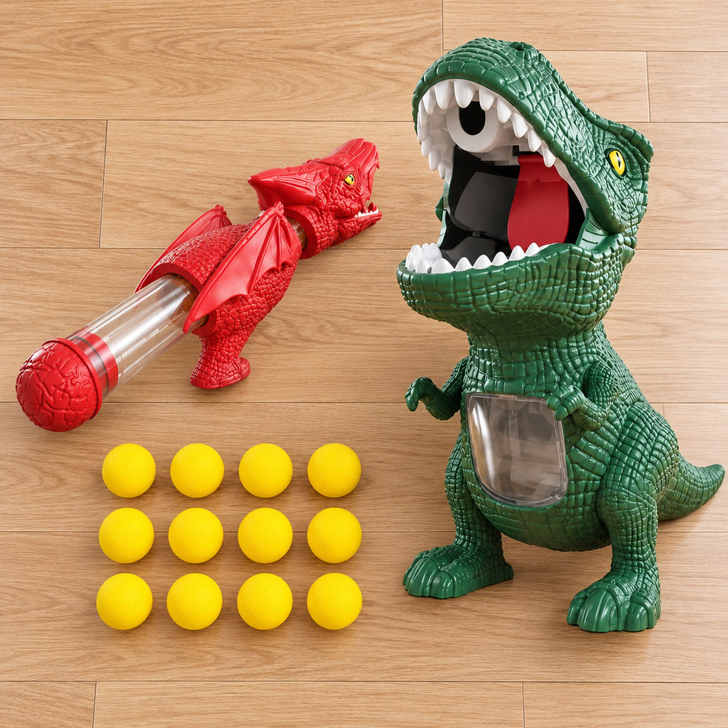 Gulp Basic Edition target, one launcher and twelve yellow foam balls laid out
