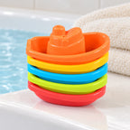 Five Lumiwee Harbor boats nested into one stack on a bath ledge