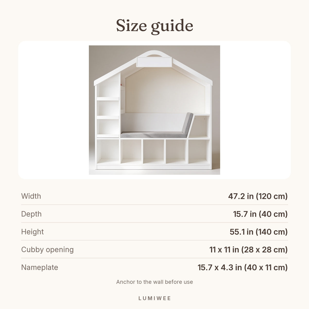 Lumiwee infographic: Hazel - Size guide