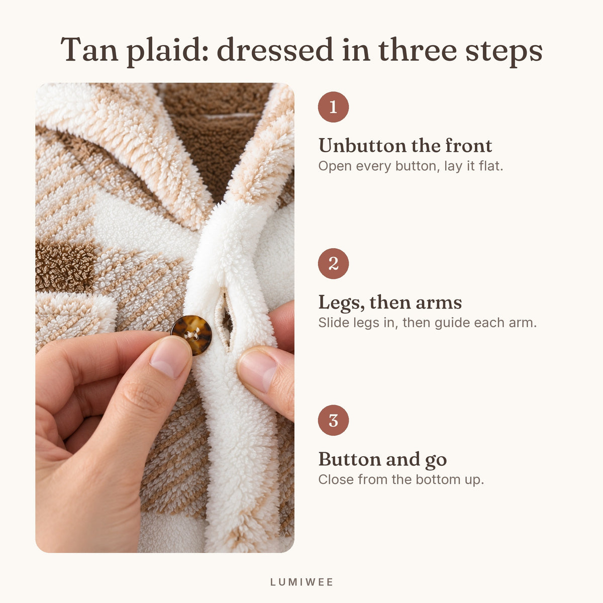 Lumiwee infographic: Heather - Tan plaid: dressed in three steps