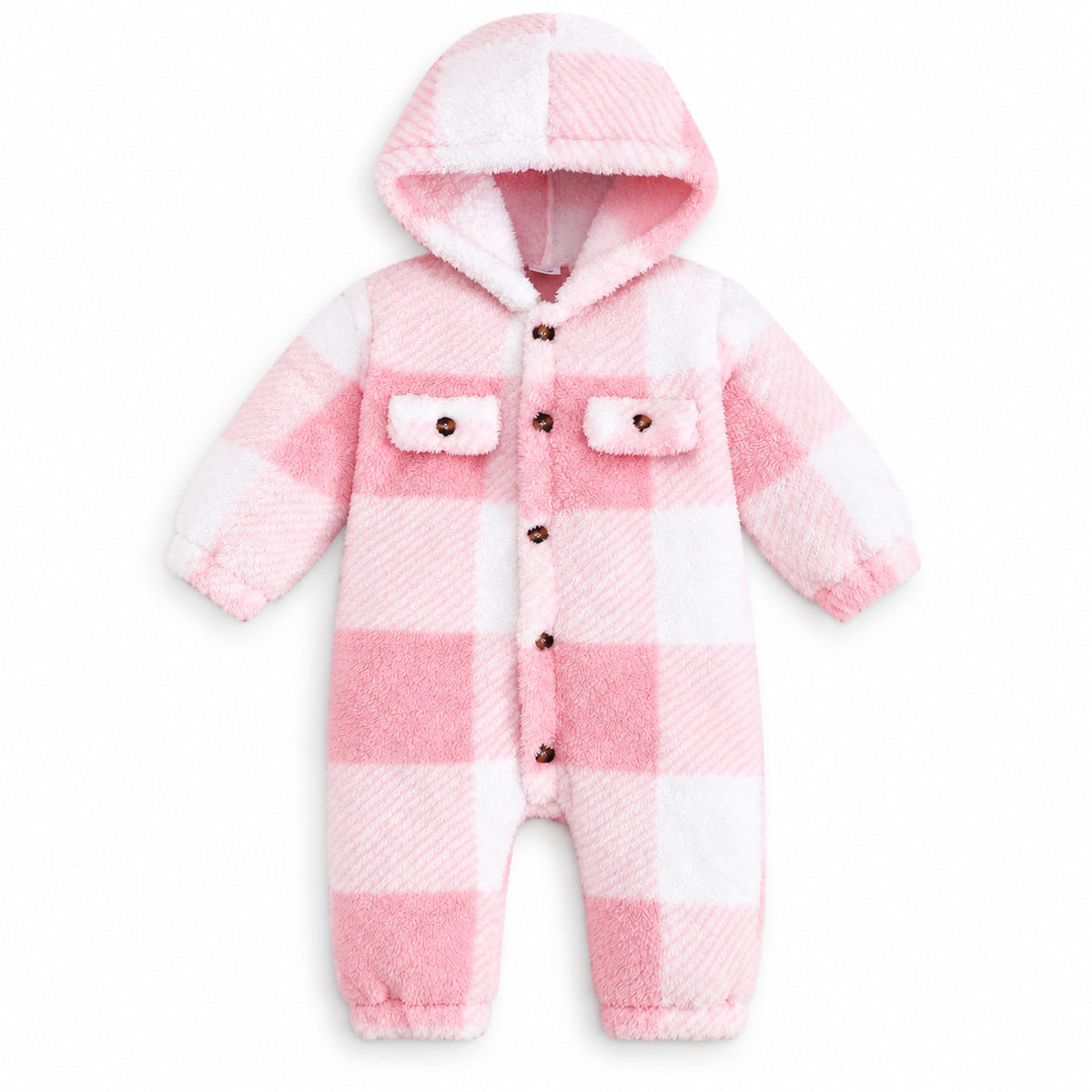 Lumiwee Heather Hooded Baby Romper, Pink Plaid option