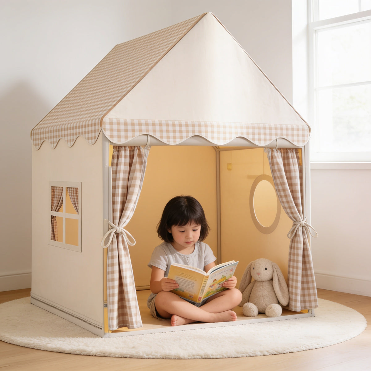 Lumiwee Hideout kids play tent: child reading a book inside the tent