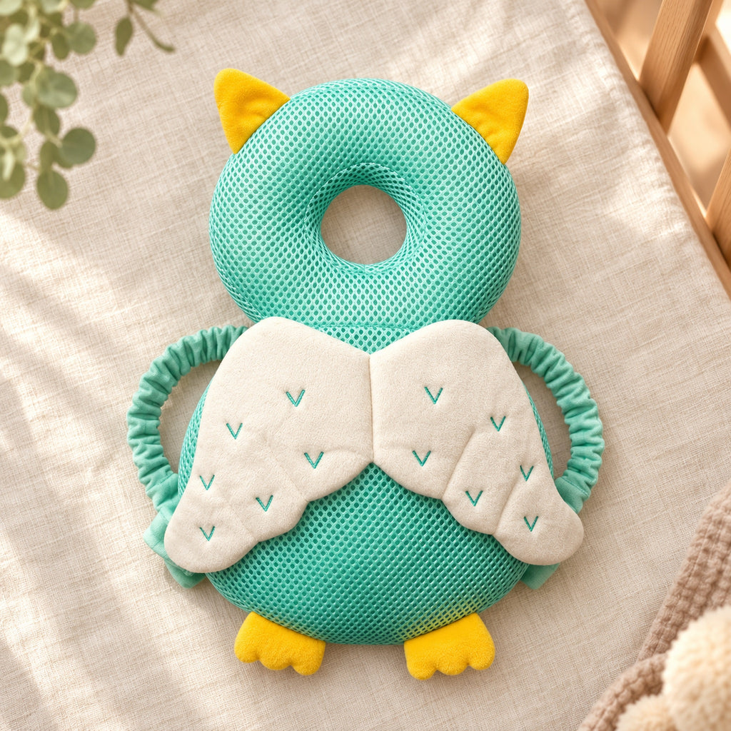 Lumiwee green mesh Owl cushion on ivory linen