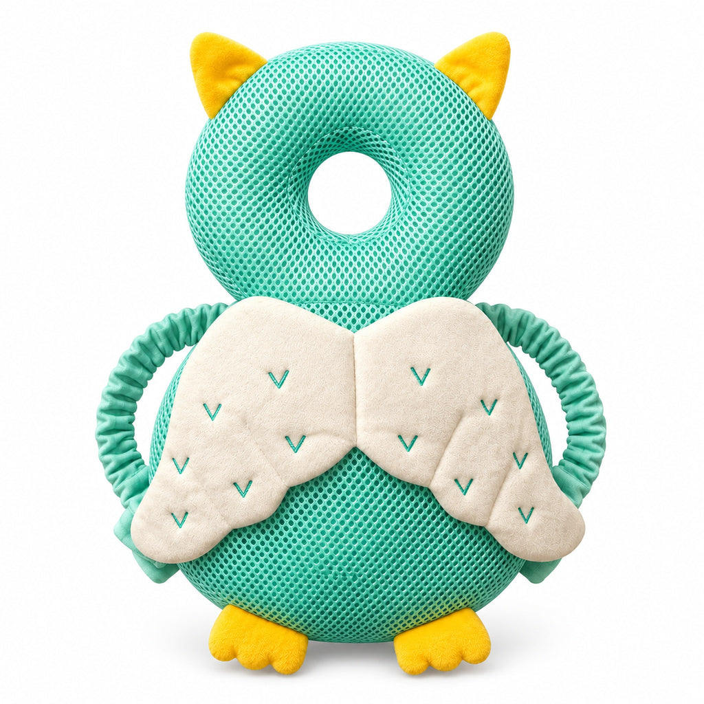 Green mesh Owl cushion on a white background