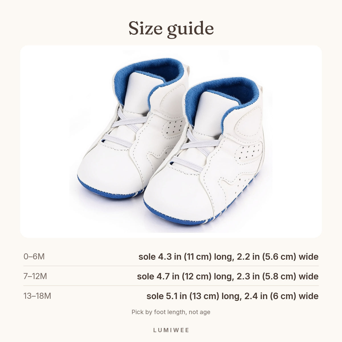 Lumiwee infographic: Kick - Size guide