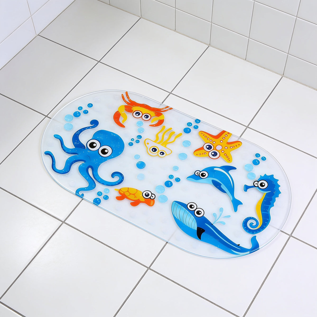 Lumiwee Lagoon kids bath mat: the mat on 30 cm floor tiles for scale