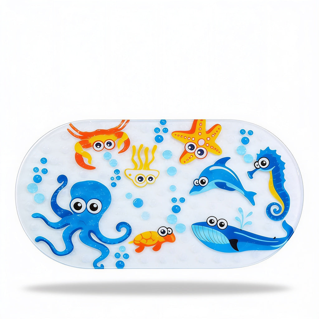 Lumiwee Lagoon kids bath mat: octopus print kids bath mat on a white background