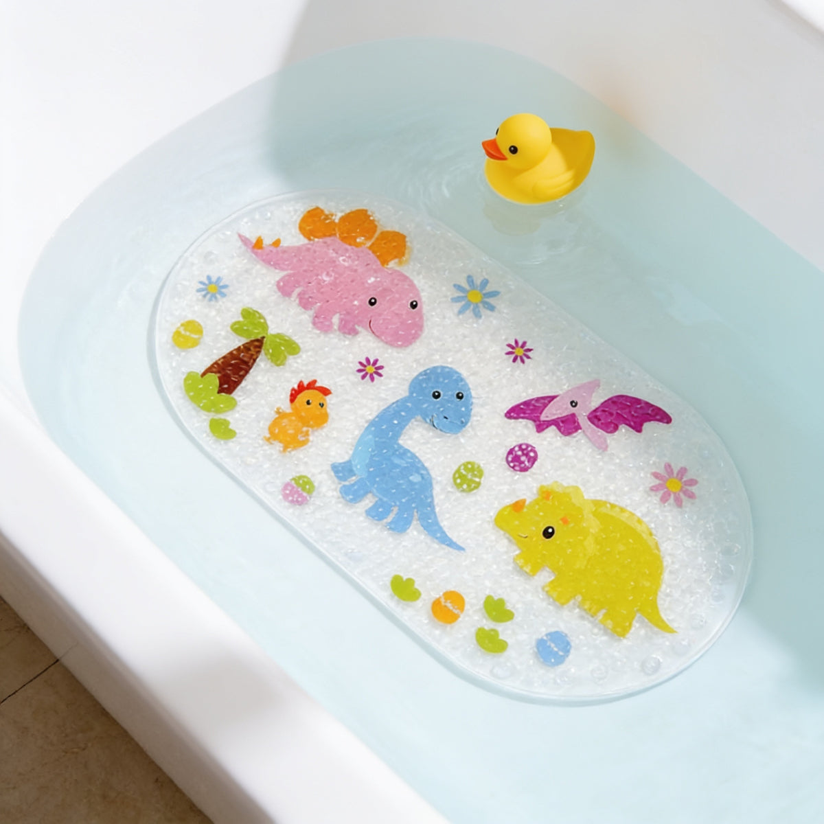 Lumiwee Lagoon kids bath mat, Dinosaur option, in a bright room