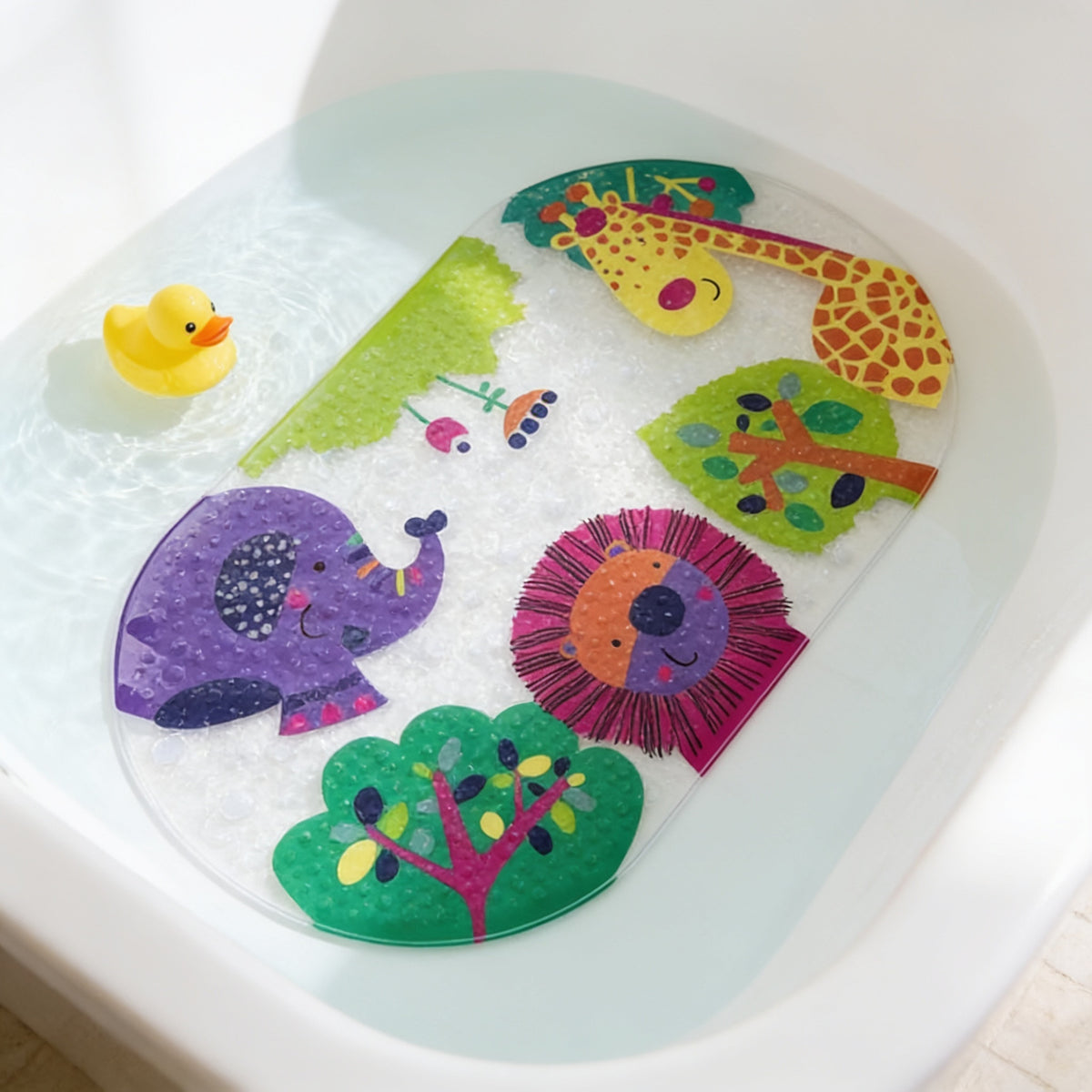Lumiwee Lagoon kids bath mat, Zoo option, in a bright room