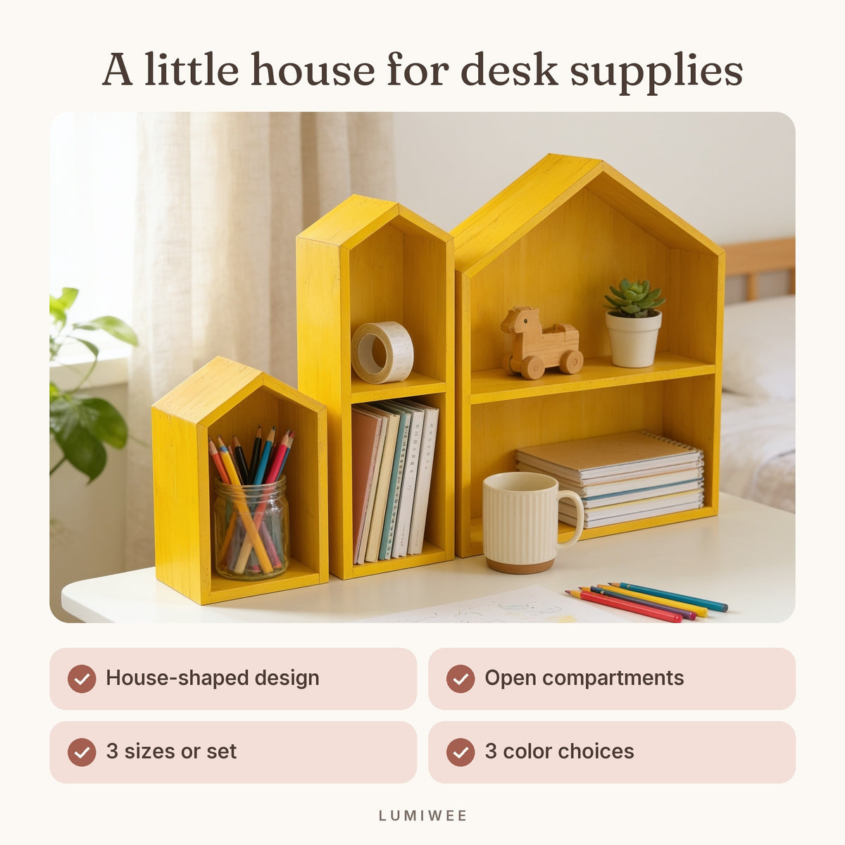 Lumiwee infographic: Linden - A little house for desk supplies