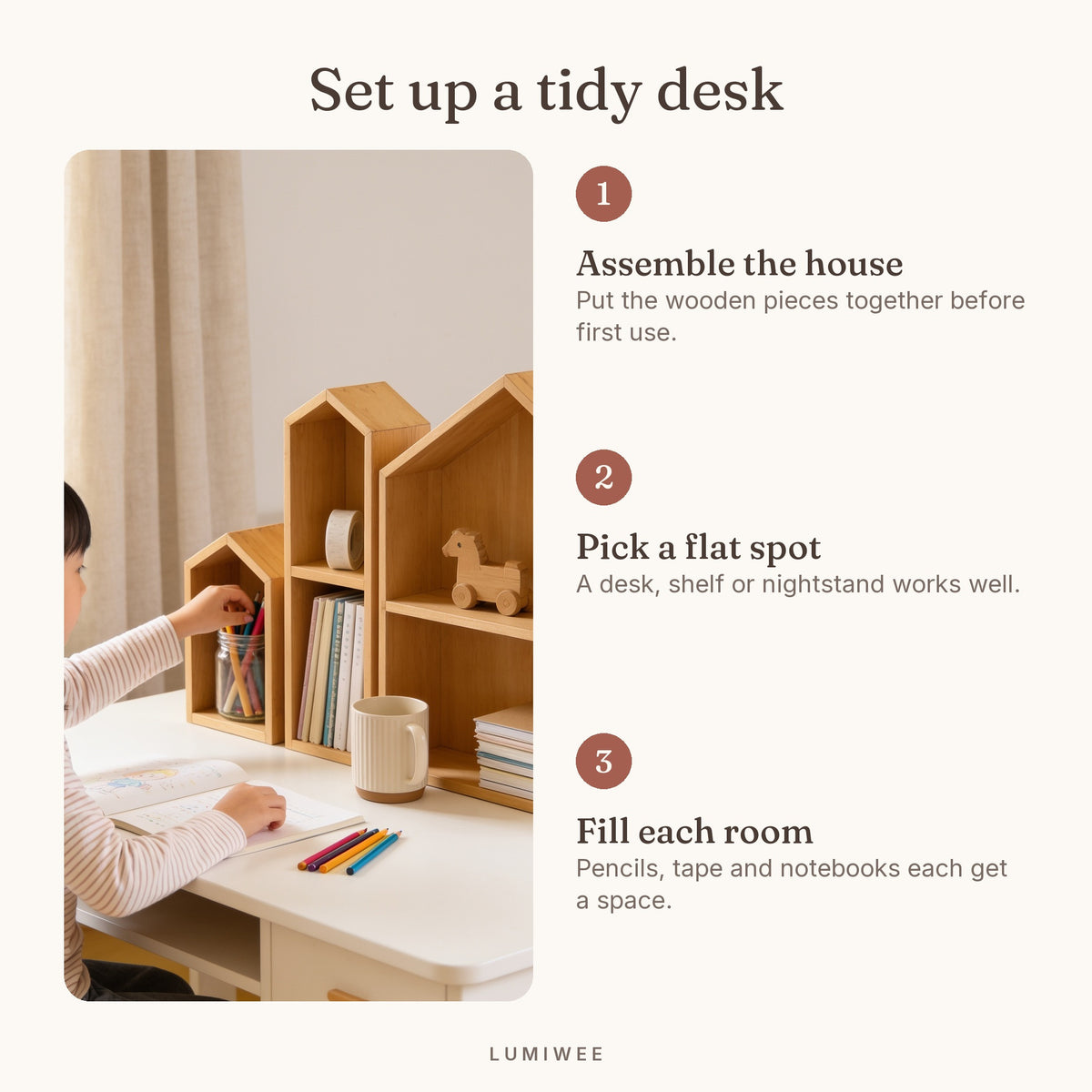 Lumiwee infographic: Linden - Set up a tidy desk