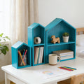 Lumiwee Linden wooden house desk organizer, Blue – Set of 3 option, in a bright room